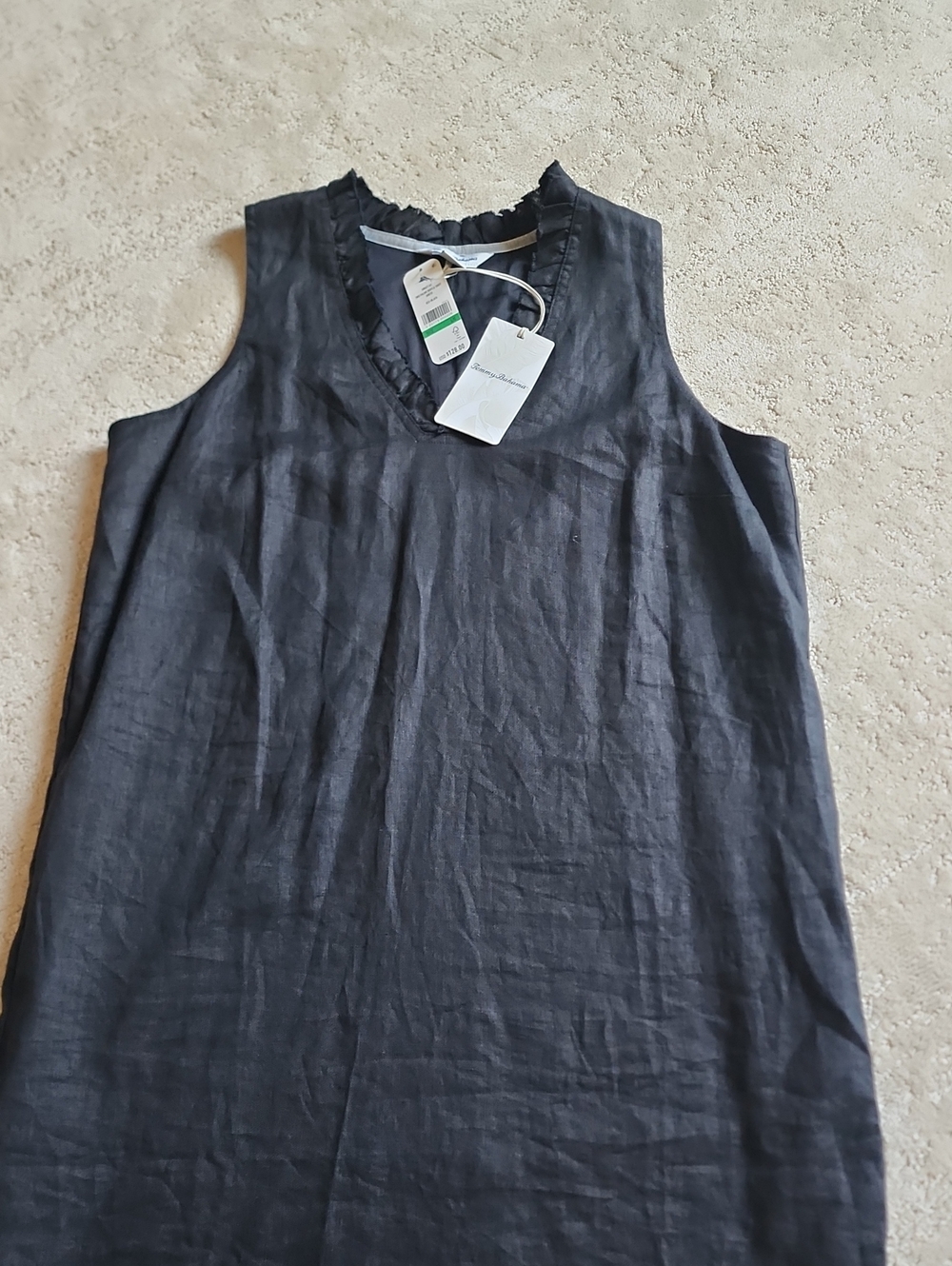 Tommy Bahama Sleeveless Ruffle V-Neck Linen Camisole - Black